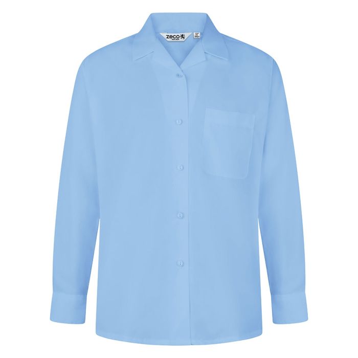 Long Sleeve Blue, Non Iron Revere Collar Blouse - Twin Pack