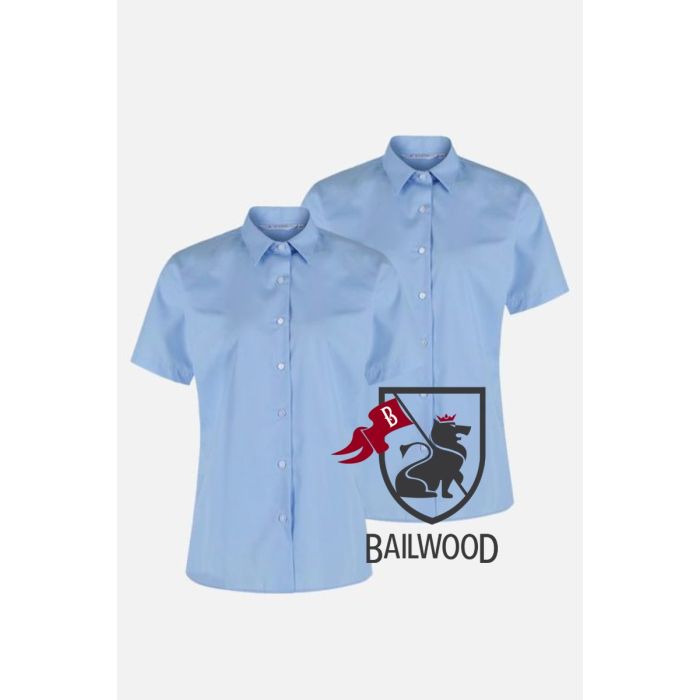 Girls Blue Short Sleeve, Non Iron Blouse - Twin Pack