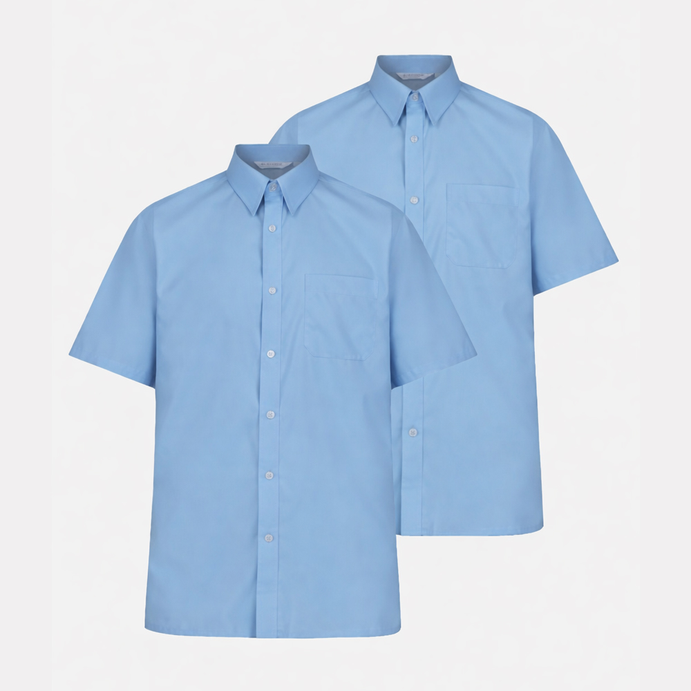 Boys Blue Short Sleeve, Non Iron Shirt - Twin Pack