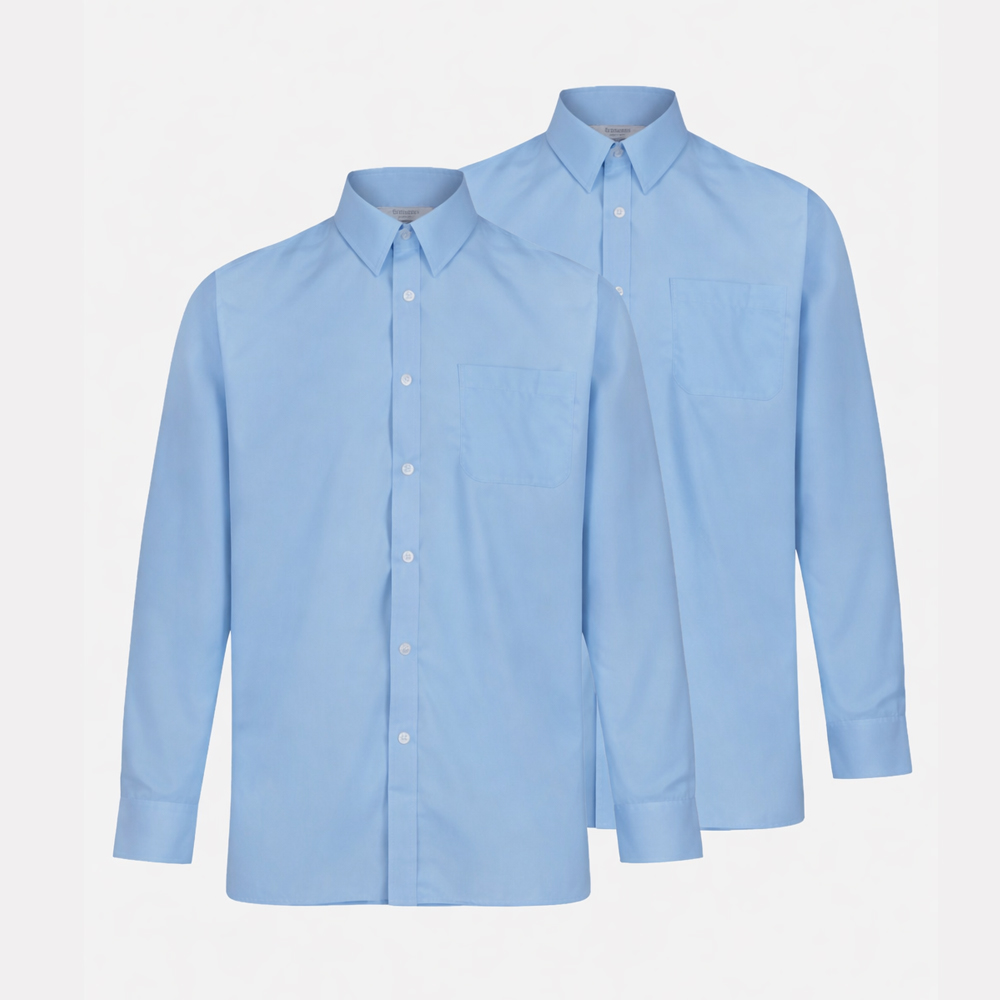 Boys Blue Long Sleeve, Non Iron Shirt - Twin Pack