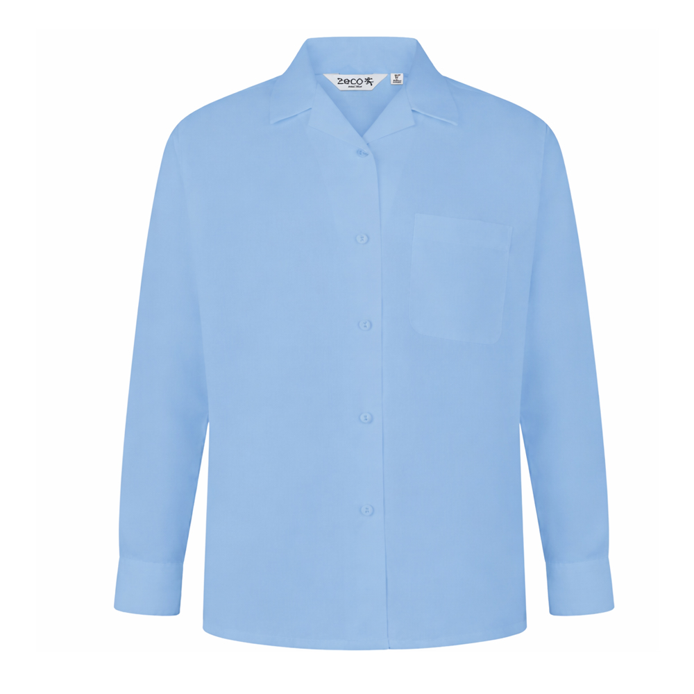 Long Sleeve Blue, Non Iron Revere Collar Blouse - Twin Pack