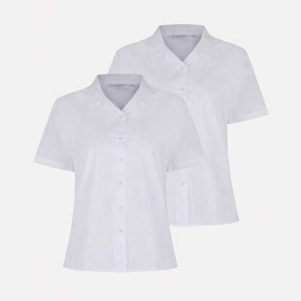 Short Sleeve, Non Iron Revere Collar Blouse - Twin Pack