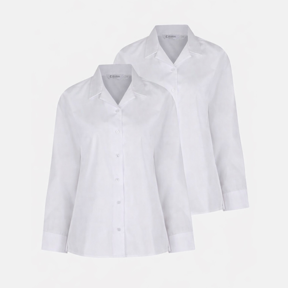 Long Sleeve, Non Iron Revere Collar Blouse - Twin Pack