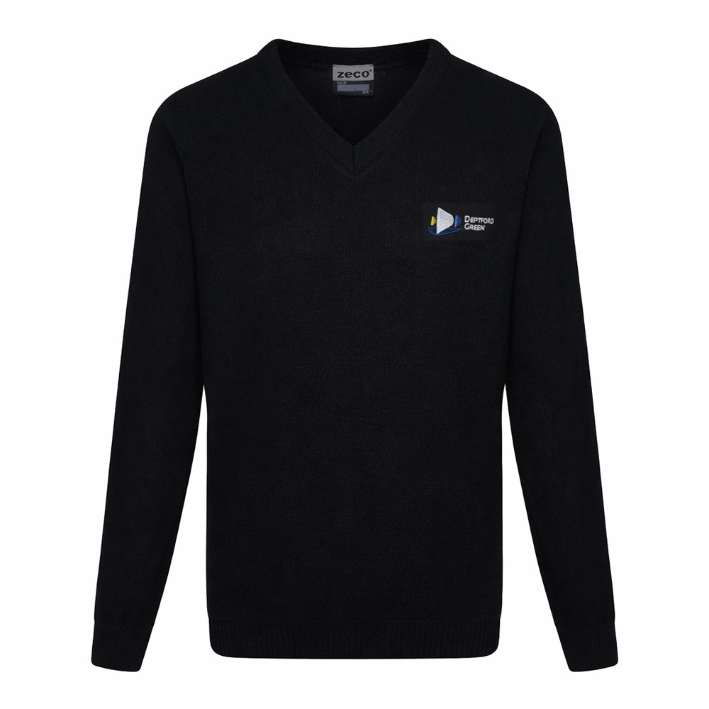 Deptford Green  School Knitted V-Neck Jumper with logo